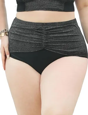 Women's Plus Size Bikini Bottoms Tummy Control Black High Waisted Swim Short Ruched Bathing Suit Bottom Only 2025