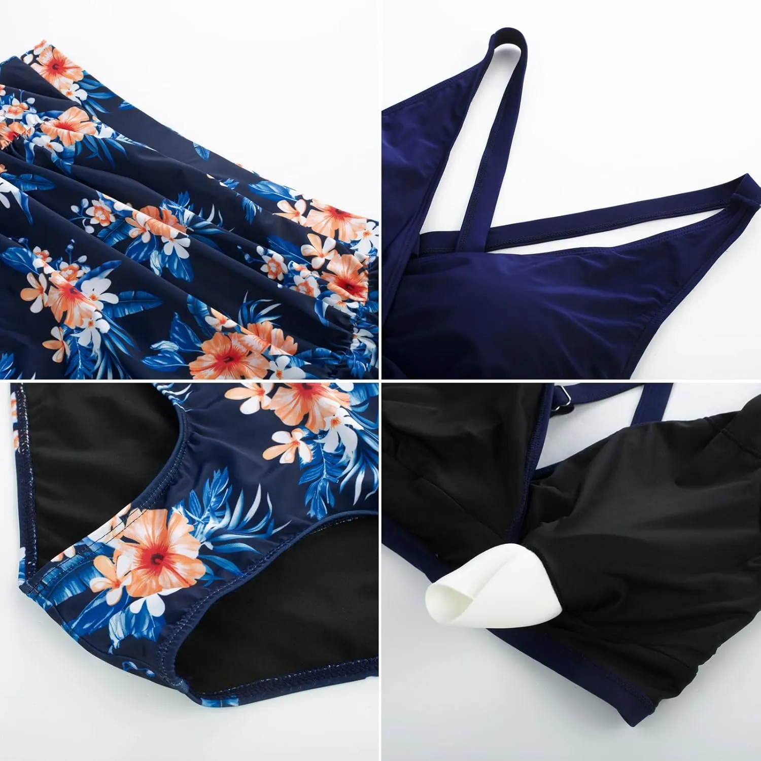 Women's Plus Size Halter V Neck Bikini Swimsuits High Waisted Ruched Tummy Control Swimwear
