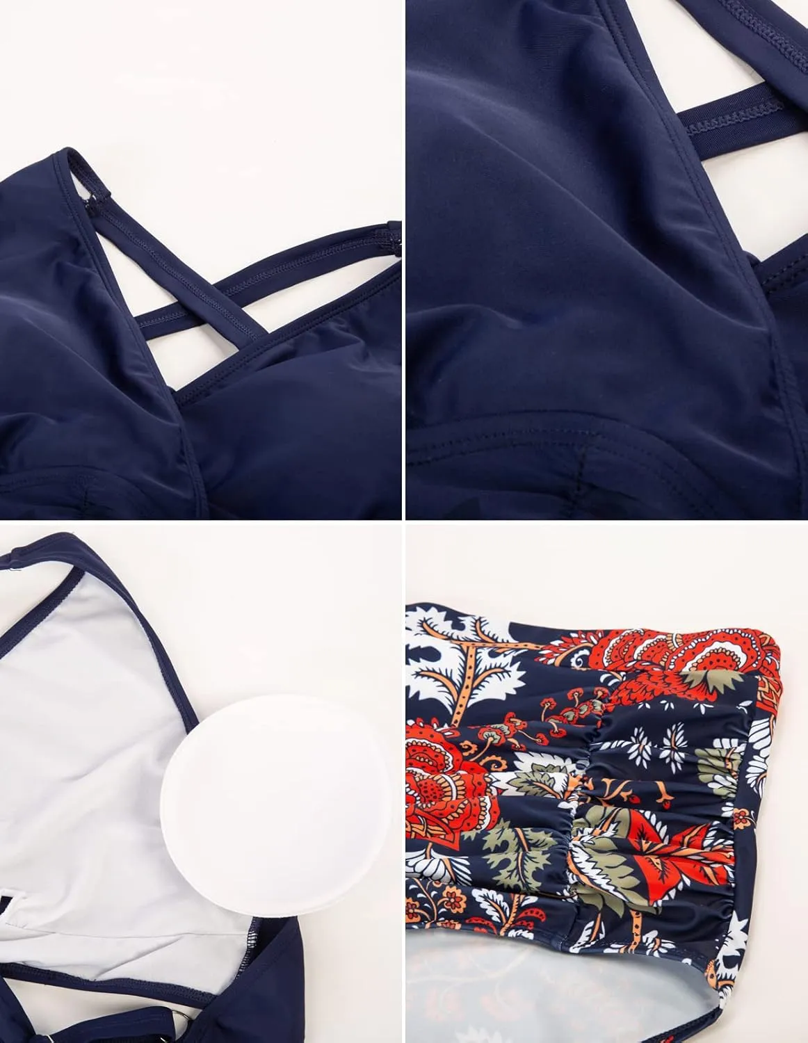 Women's Plus Size Halter V Neck Bikini Swimsuits High Waisted Ruched Tummy Control Swimwear