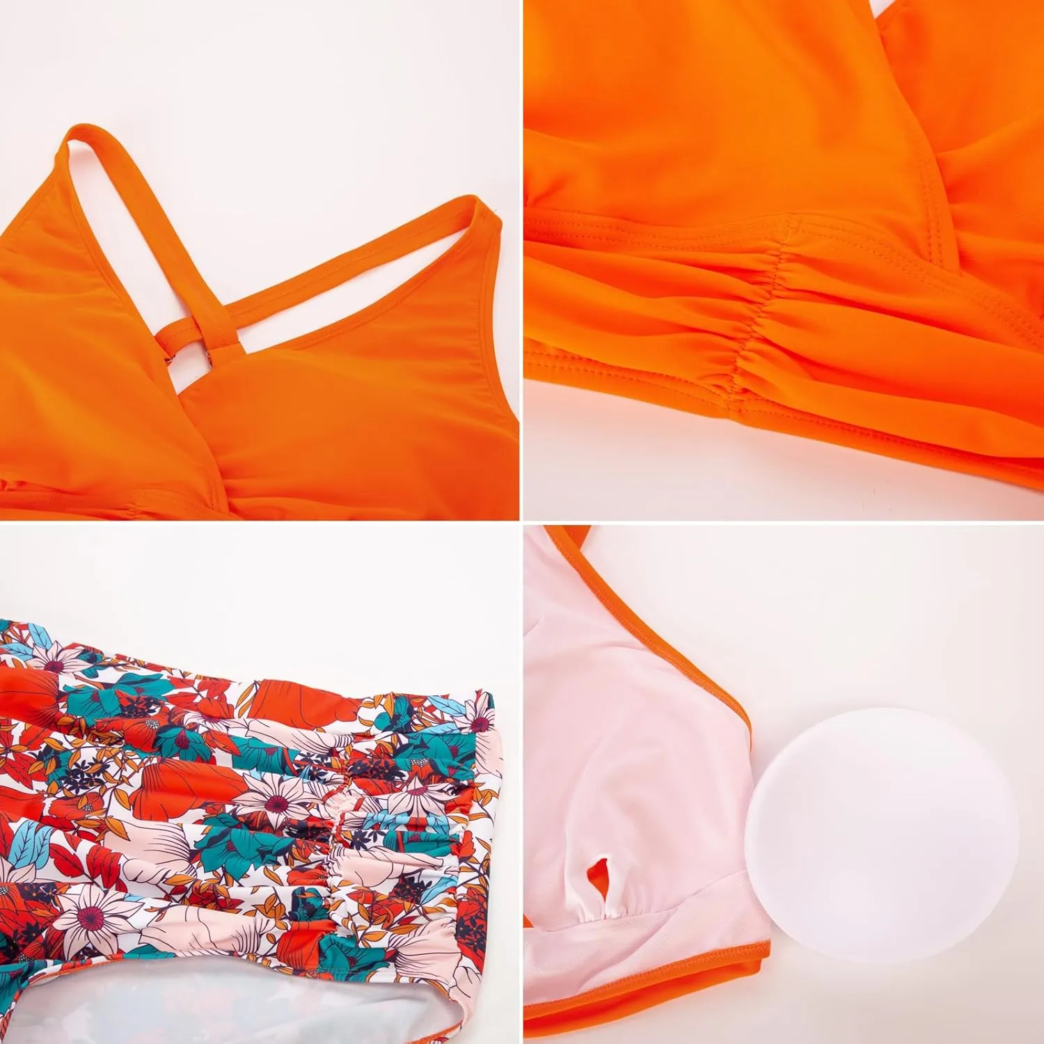 Women's Plus Size Halter V Neck Bikini Swimsuits High Waisted Ruched Tummy Control Swimwear