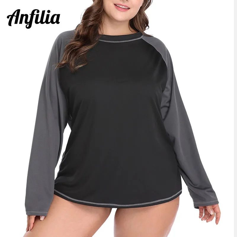 Women's Plus Size Long Rashguard Top UPF 50  Diving Surf Swimwear Shirts Rash Guard Swimsuit Colorblock Beach Wear