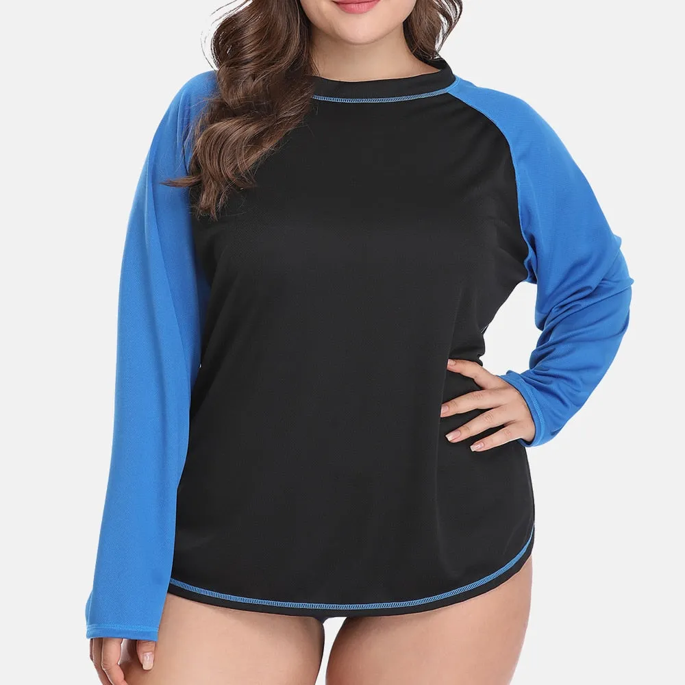 Women's Plus Size Long Rashguard Top UPF 50  Diving Surf Swimwear Shirts Rash Guard Swimsuit Colorblock Beach Wear