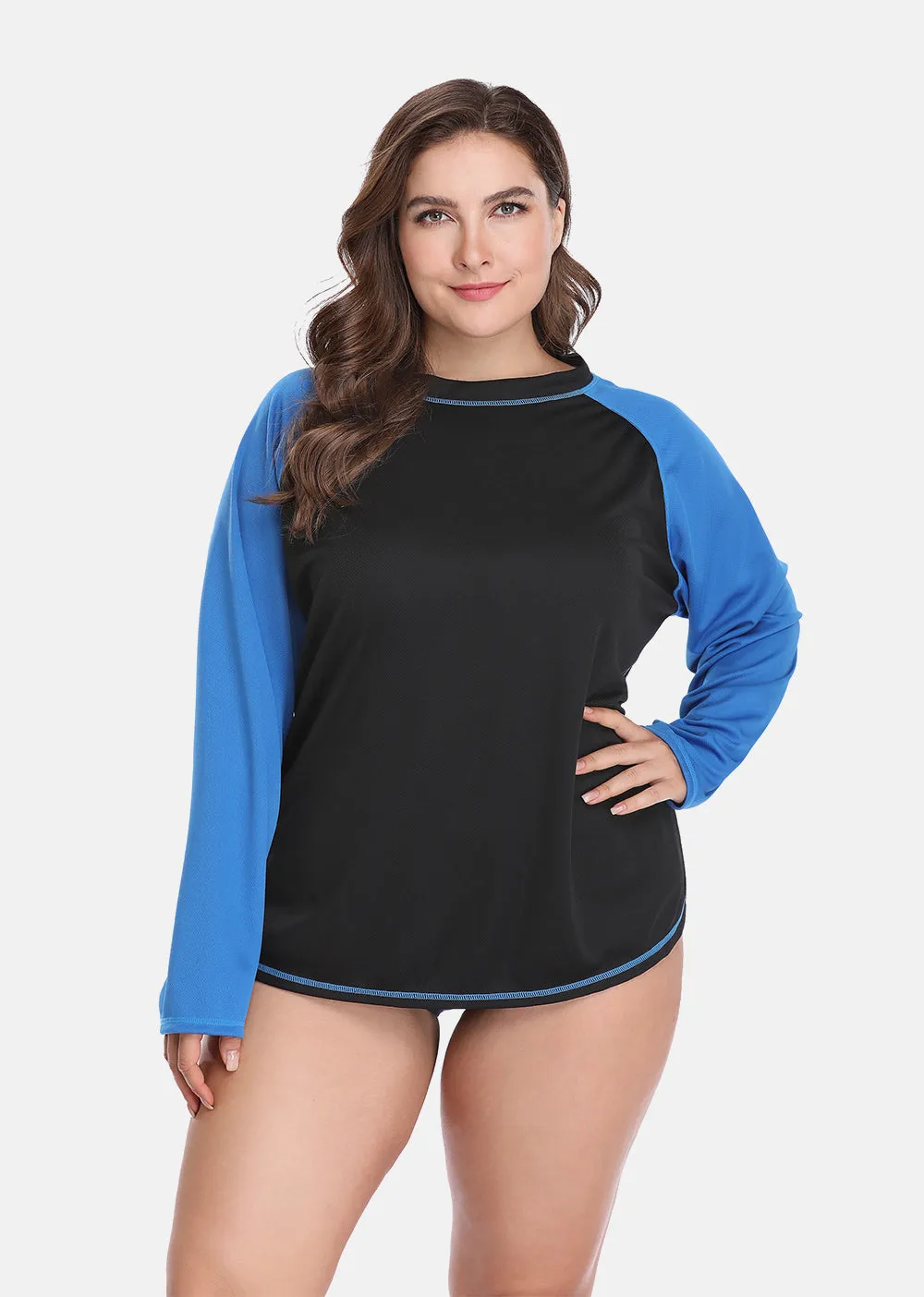 Women's Plus Size Long Rashguard Top UPF 50  Diving Surf Swimwear Shirts Rash Guard Swimsuit Colorblock Beach Wear