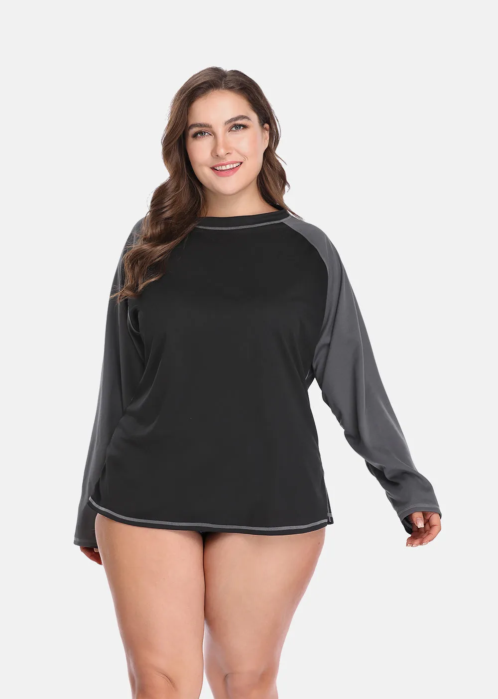 Women's Plus Size Long Rashguard Top UPF 50  Diving Surf Swimwear Shirts Rash Guard Swimsuit Colorblock Beach Wear
