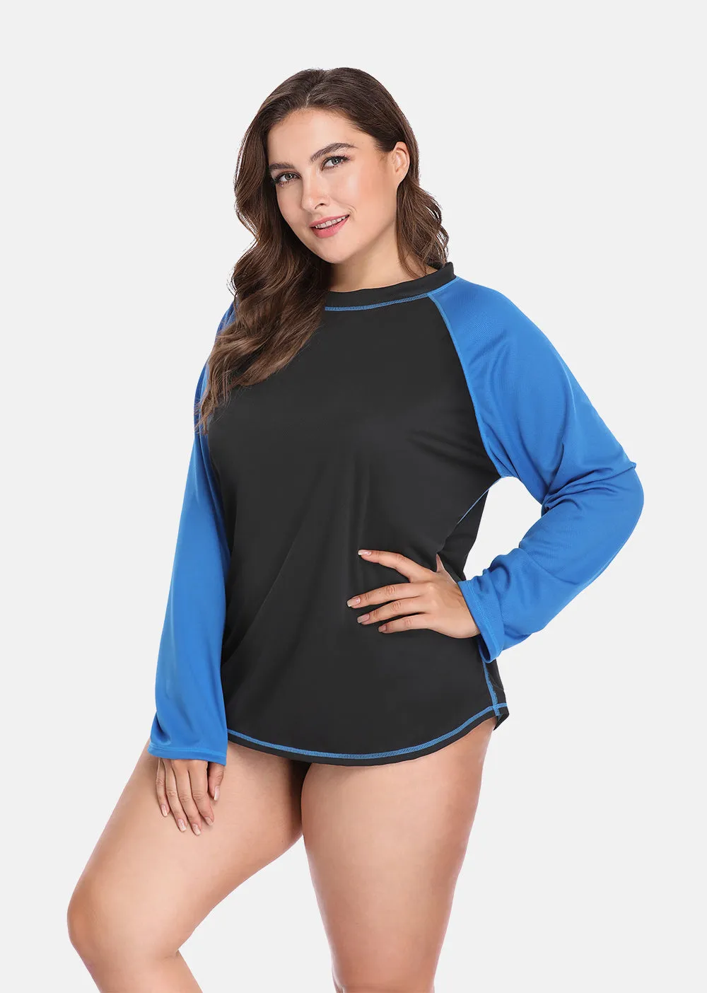 Women's Plus Size Long Rashguard Top UPF 50  Diving Surf Swimwear Shirts Rash Guard Swimsuit Colorblock Beach Wear