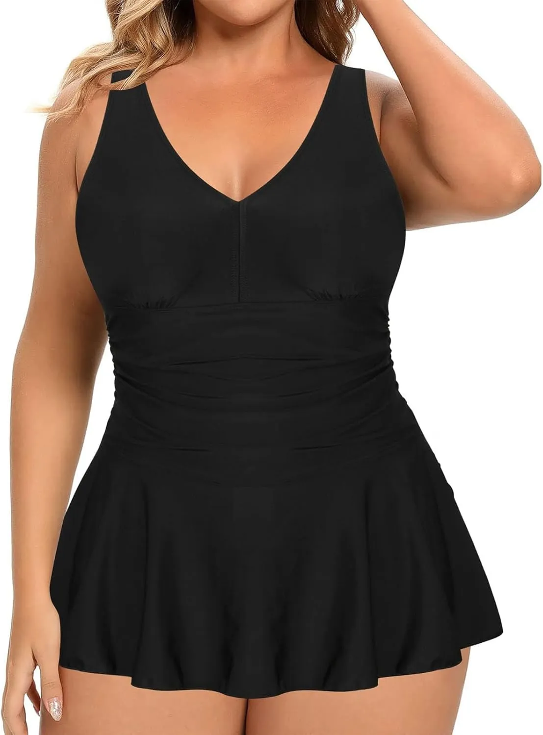 Women's Plus Size One Piece Swimsuits Tummy Control Sexy Ruched Bathing Suit Full Coverage Swimwear with Skirt 2025