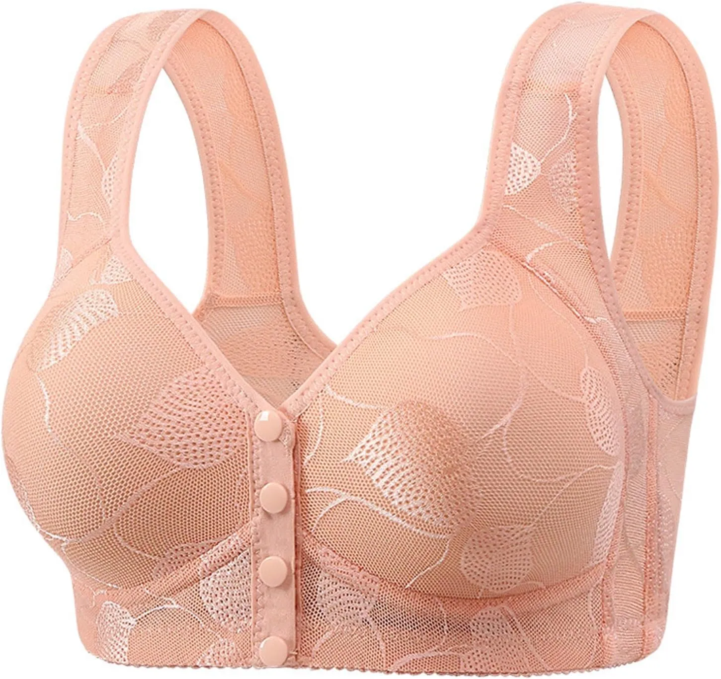 Womens Powerful Push Up Lace Bras Front Closure High Support Full Coverage Bralette Lightweight No Underwire Gather Bra