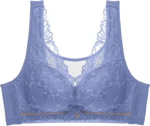 Women's Push Up Bra Full-Coverage Lace Embroidery Patchwork T-Shirt Bralette Comfort Breathable High Support Bra
