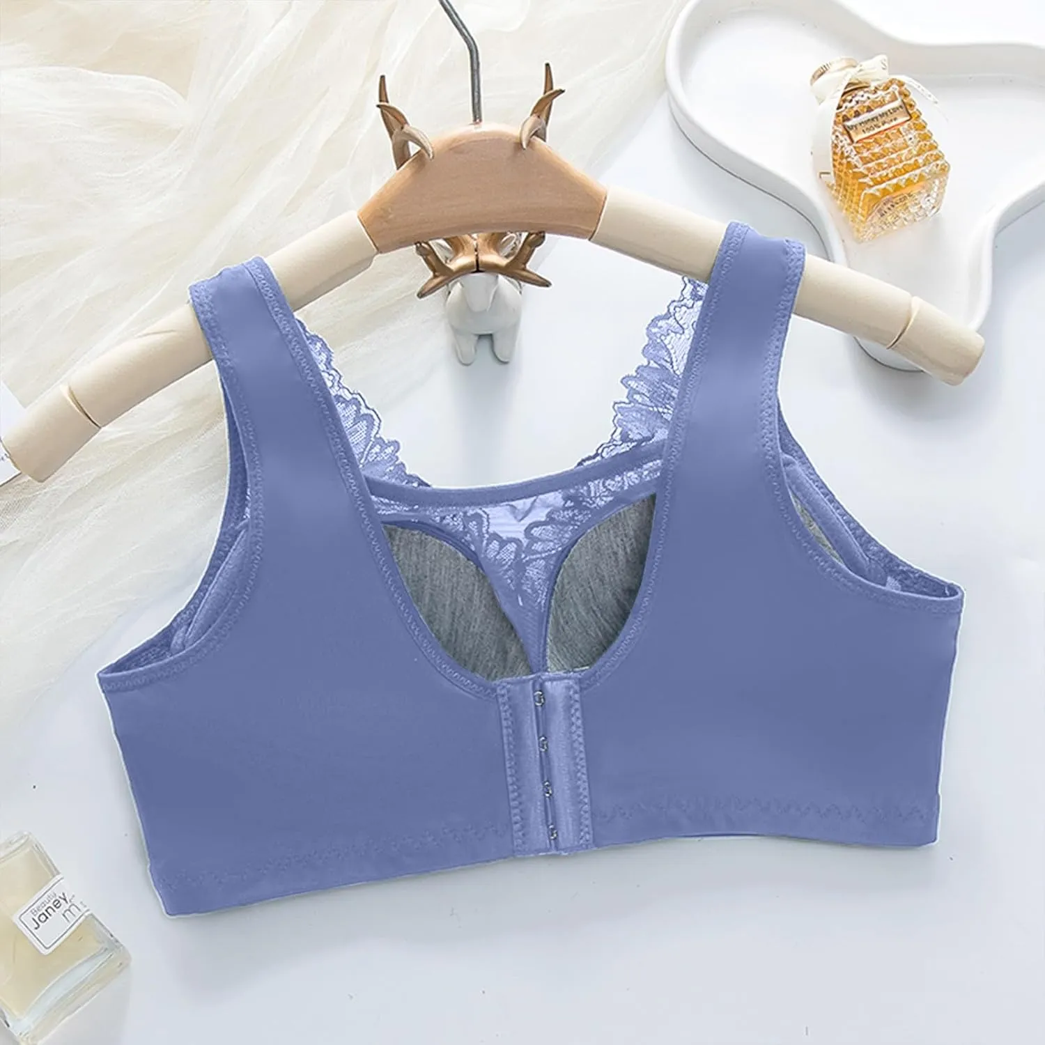 Women's Push Up Bra Full-Coverage Lace Embroidery Patchwork T-Shirt Bralette Comfort Breathable High Support Bra