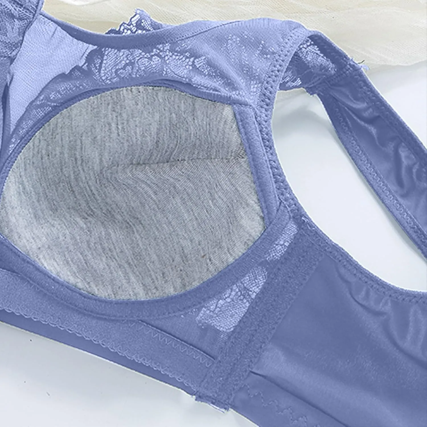 Women's Push Up Bra Full-Coverage Lace Embroidery Patchwork T-Shirt Bralette Comfort Breathable High Support Bra