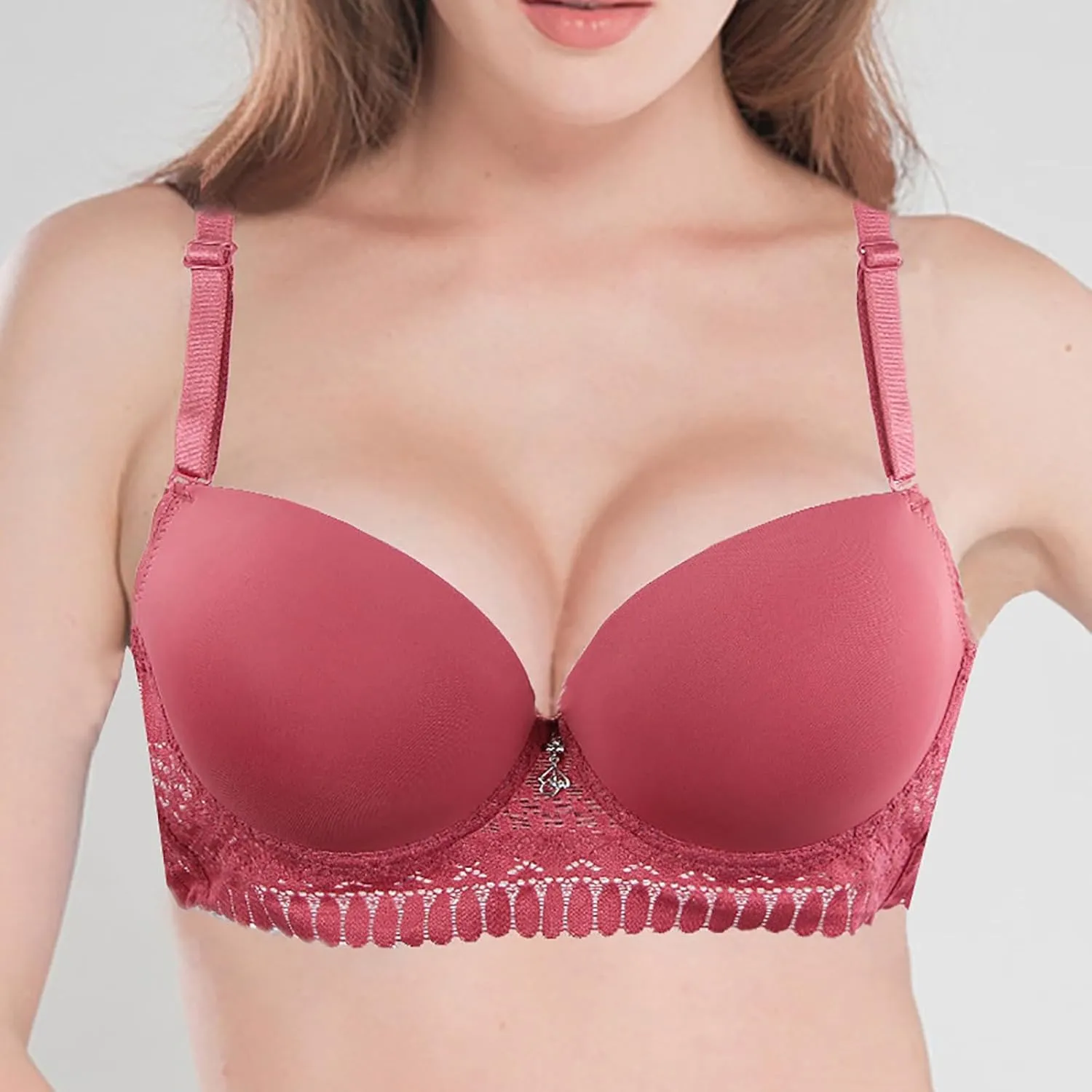 Women's Push Up Lace Bra Underwire Plunge Full Coverage Bras Sexy Support Seamless Adjustable Straps Everyday Bralettes