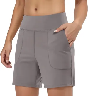 Women's Quick Dry High Waisted Swim Board Shorts Tummy Control Swimsuit Bottom Trunks Pockets Swim Tankinis Yoga Gym Briefs