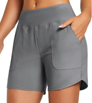 Women's Quick Dry High Waisted Swim Board Shorts Tummy Control Swimsuit Bottom Trunks Pockets Swim Tankinis Yoga Gym Briefs