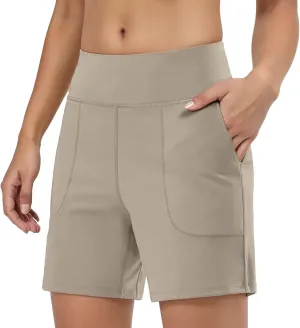 Women's Quick Dry High Waisted Swim Board Shorts Tummy Control Swimsuit Bottom Trunks Pockets Swim Tankinis Yoga Gym Briefs
