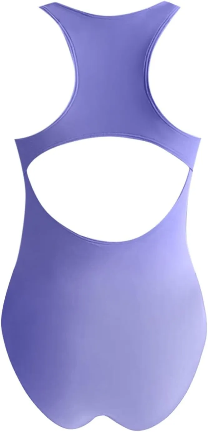 Women's Retro High-Cut Low-Back One-Piece Swimsuit Training with Backless Crisscross Racerback Modest Tummy Control