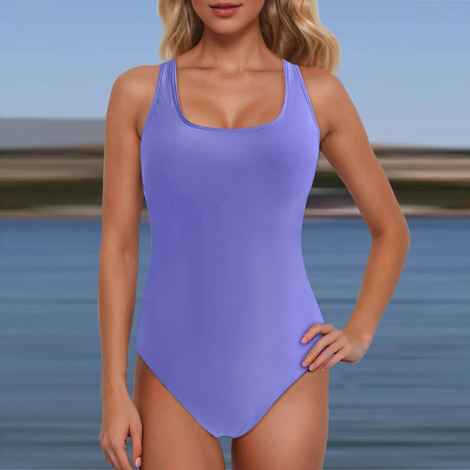 Women's Retro High-Cut Low-Back One-Piece Swimsuit Training with Backless Crisscross Racerback Modest Tummy Control