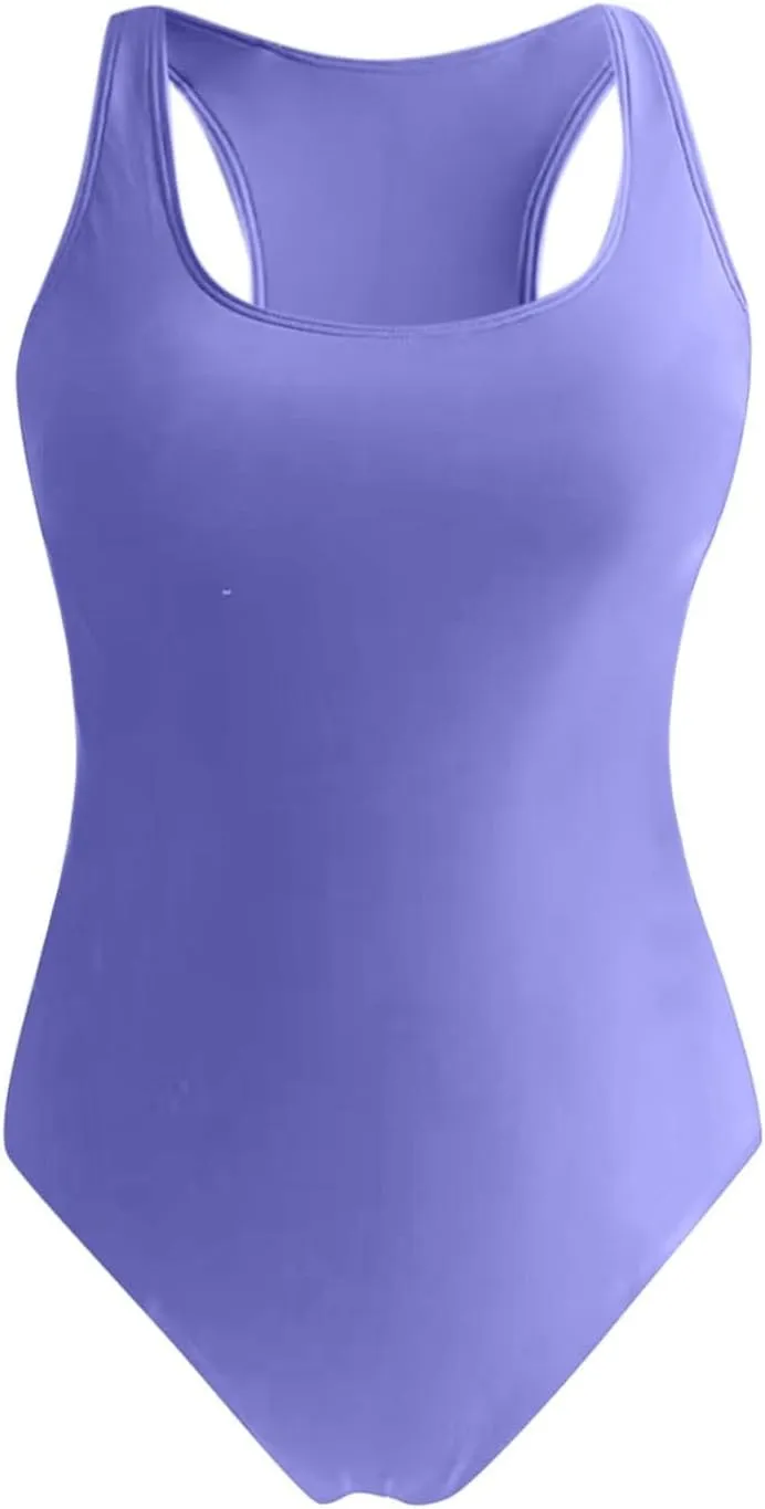 Women's Retro High-Cut Low-Back One-Piece Swimsuit Training with Backless Crisscross Racerback Modest Tummy Control