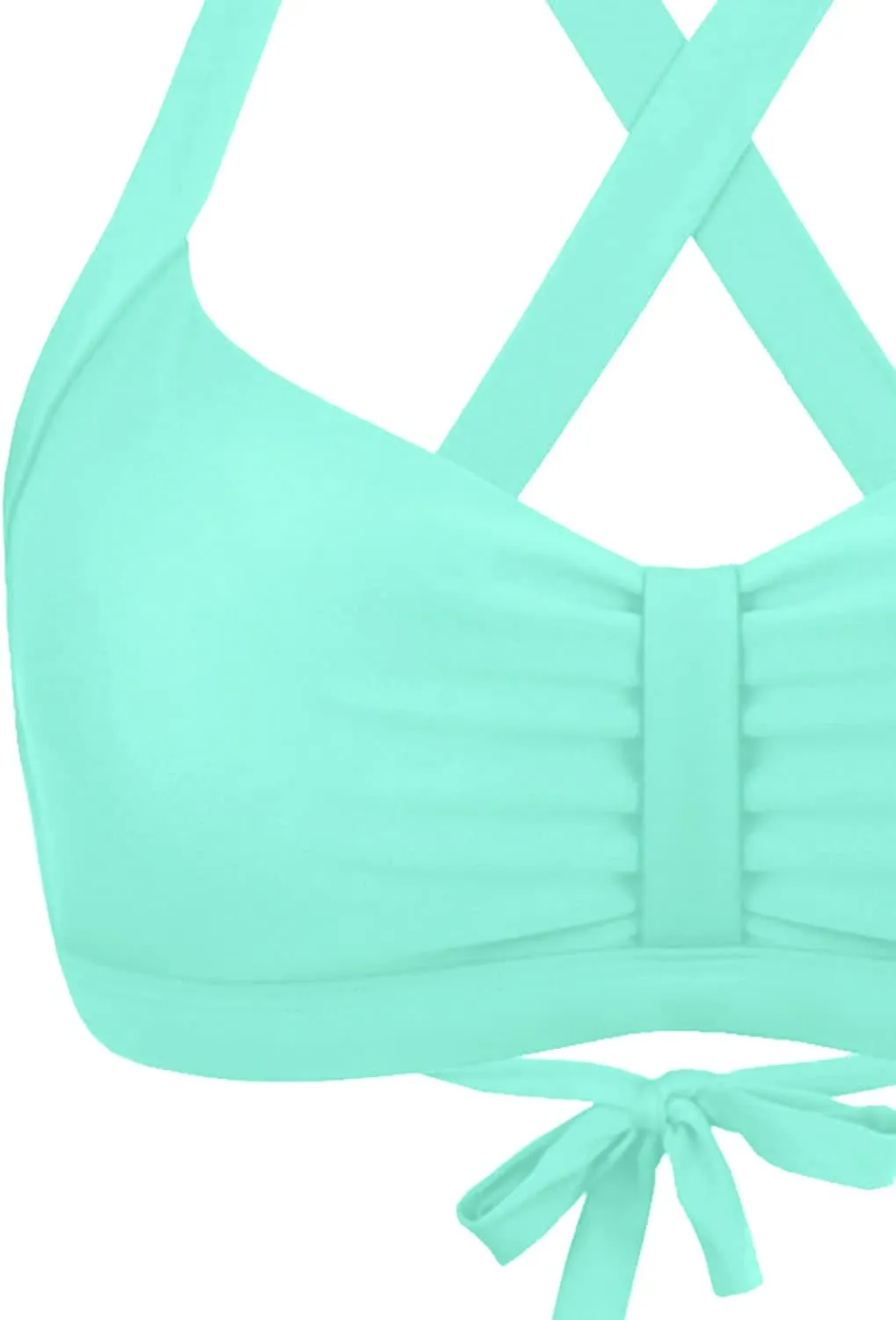 Women's Retro Printed Adjustable Thick Straps Cross Back Push Up Vintage Bikini Swimsuit Tops Only