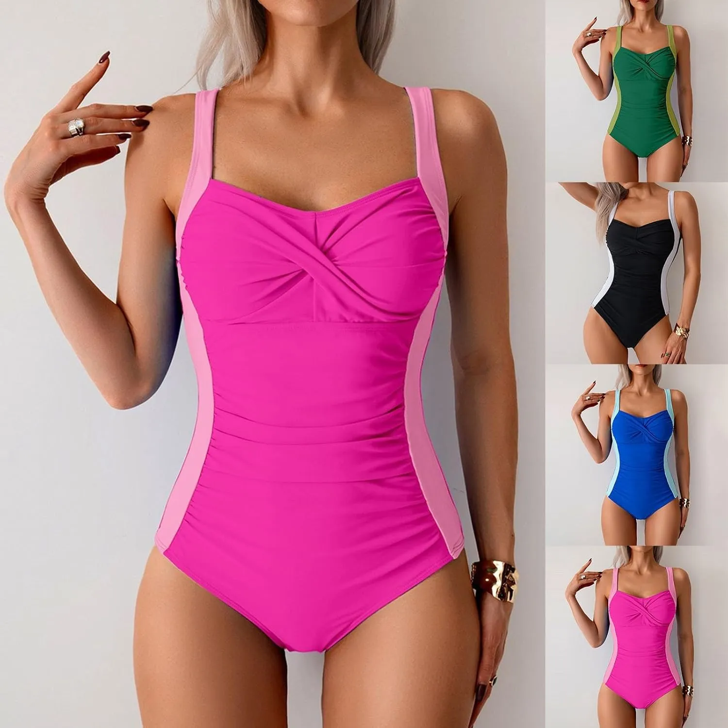 Women's Ruched One-Piece Swimsuit with Tummy Control Crisscross Back Adjustable Straps & Slimming Push-Up Design