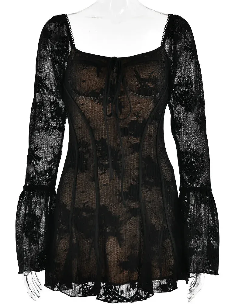 Women's Ruffle Lace A-Line Fashion Designer Mini Dresses (Short)