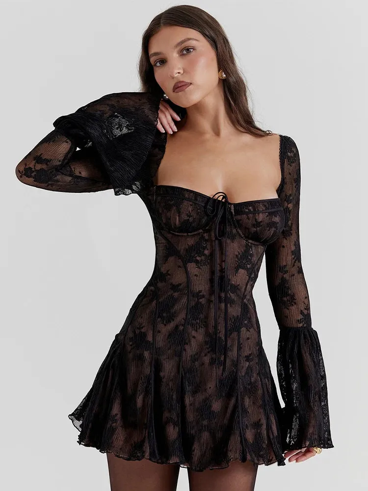 Women's Ruffle Lace A-Line Fashion Designer Mini Dresses (Short)
