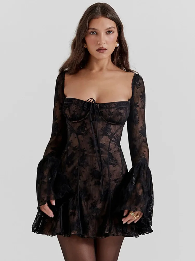 Women's Ruffle Lace A-Line Fashion Designer Mini Dresses (Short)