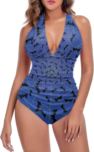Women's Ruffled One Piece Swimsuit V Neck Lace Up Women's Bikini Swimwear
