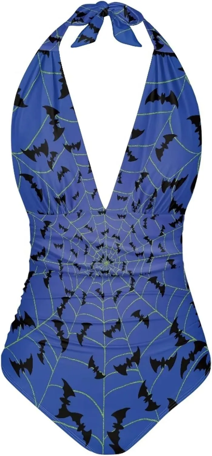 Women's Ruffled One Piece Swimsuit V Neck Lace Up Women's Bikini Swimwear