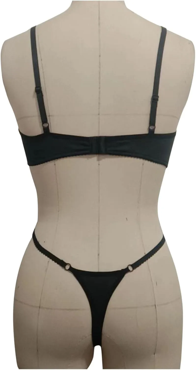 Women's Sexy Mesh Lingerie Set Lace Ttim See Through Bra and Panty Sets Push up Lace Bralette Underwear 2 Piece