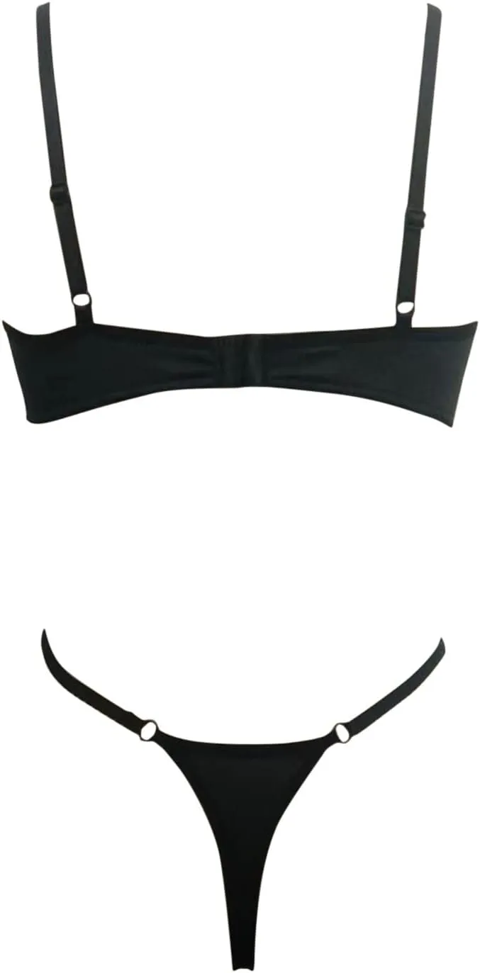 Women's Sexy Mesh Lingerie Set Lace Ttim See Through Bra and Panty Sets Push up Lace Bralette Underwear 2 Piece