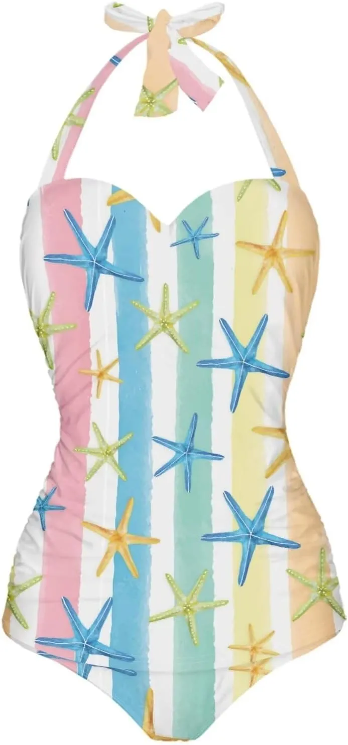 Women's Sexy Push Up One Piece Swimsuits Plunge V Neck High Cut Halter Ruched Bathing Suit