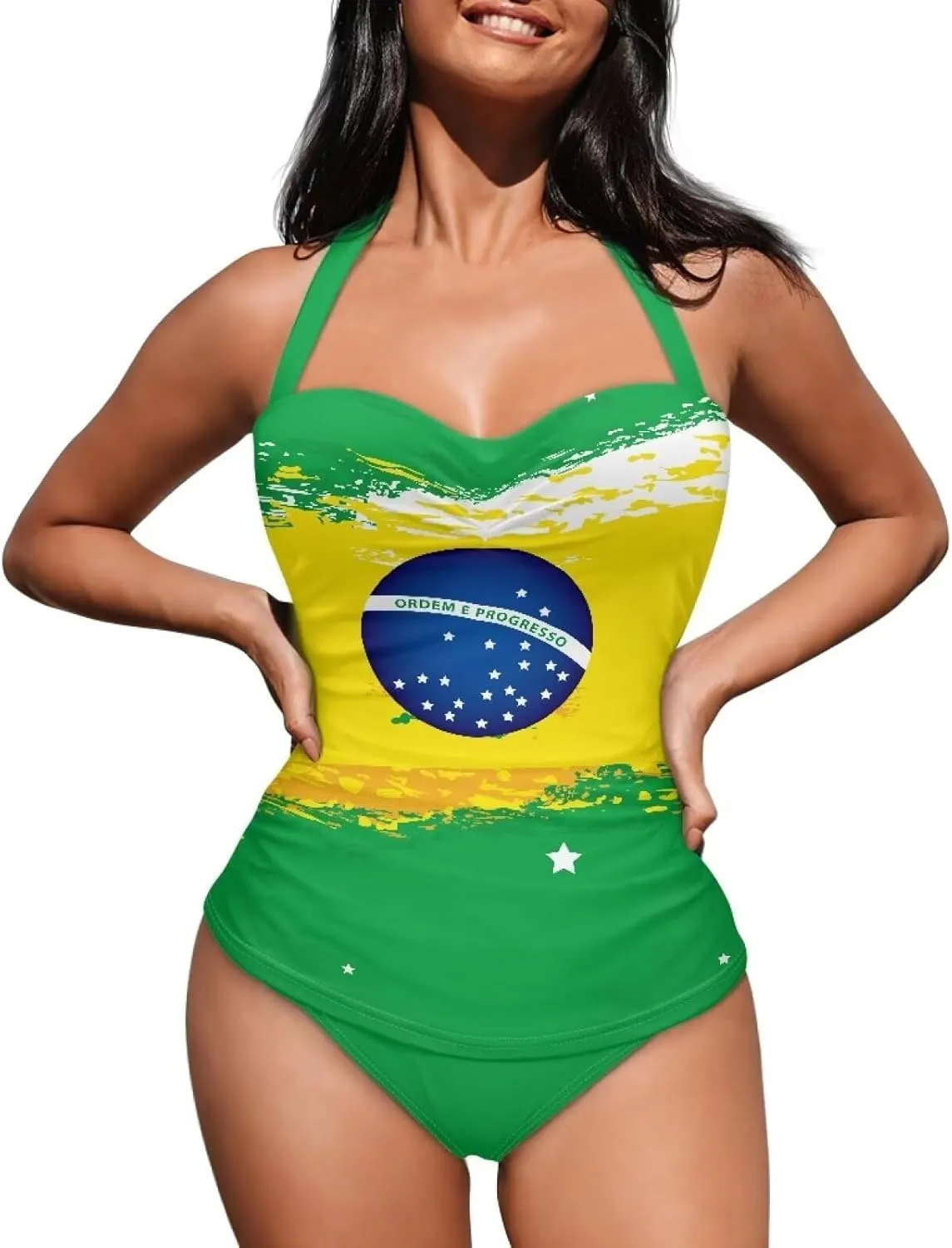 Women's Sexy Push Up One Piece Swimsuits Plunge V Neck High Cut Halter Ruched Bathing Suit
