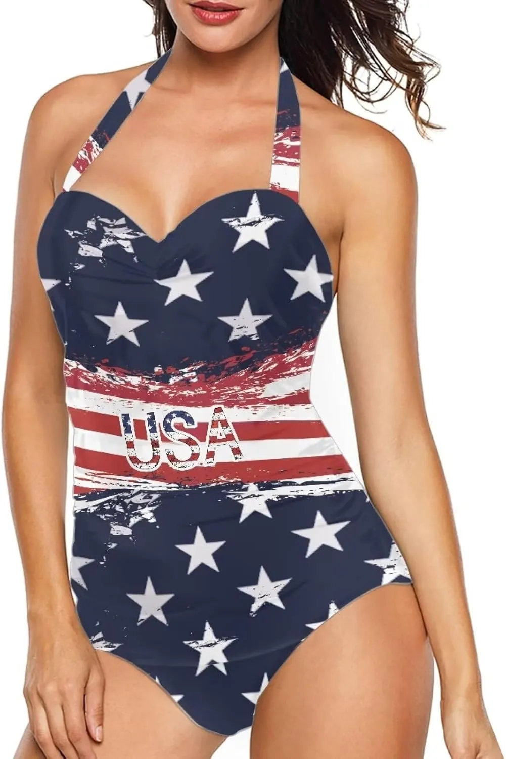 Women's Sexy Push Up One Piece Swimsuits Plunge V Neck High Cut Halter Ruched Bathing Suit