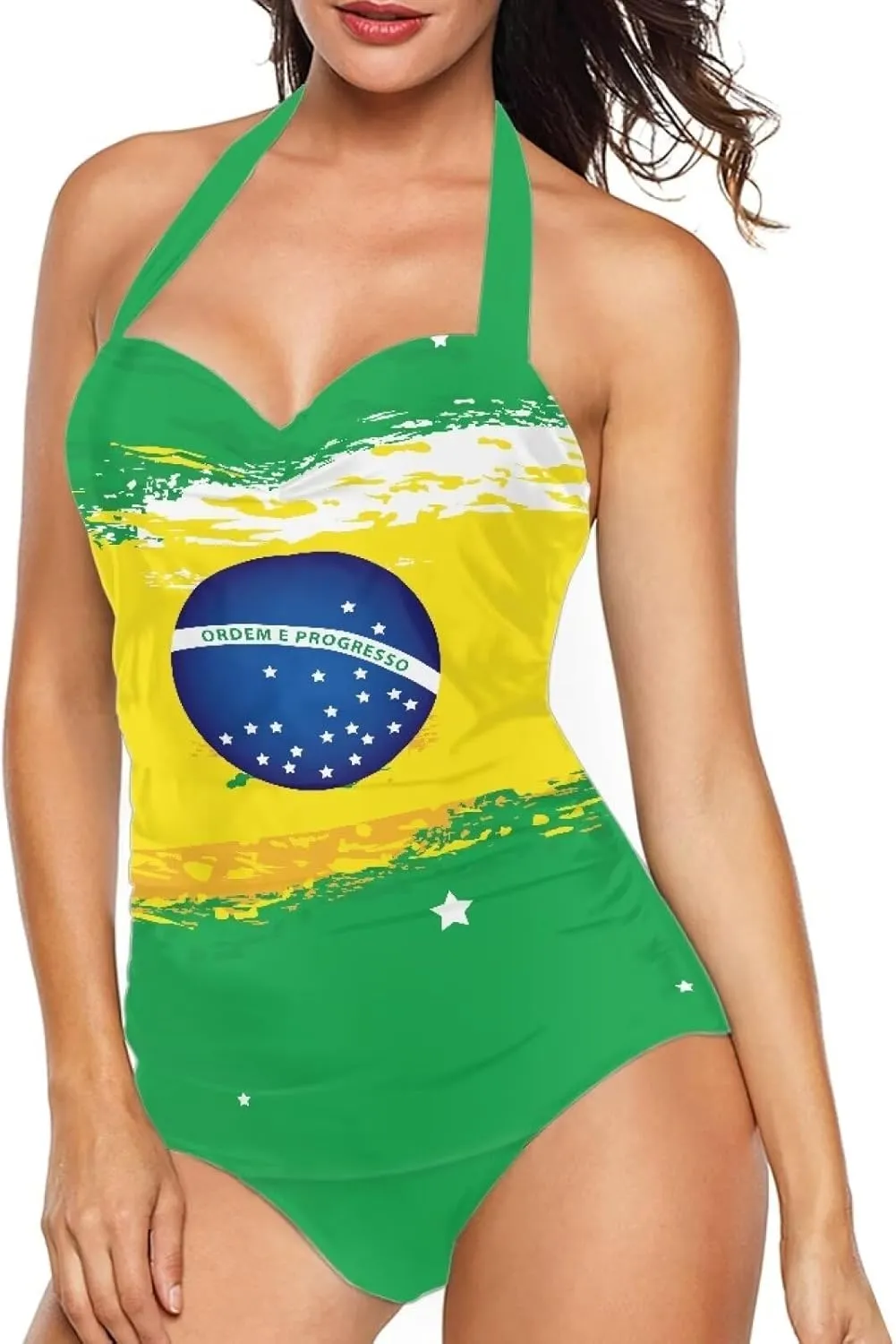 Women's Sexy Push Up One Piece Swimsuits Plunge V Neck High Cut Halter Ruched Bathing Suit
