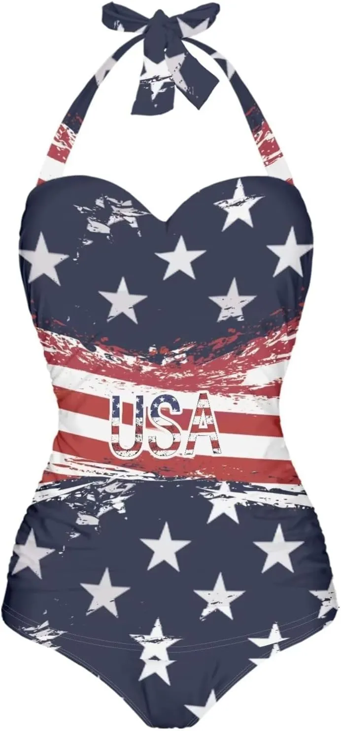 Women's Sexy Push Up One Piece Swimsuits Plunge V Neck High Cut Halter Ruched Bathing Suit