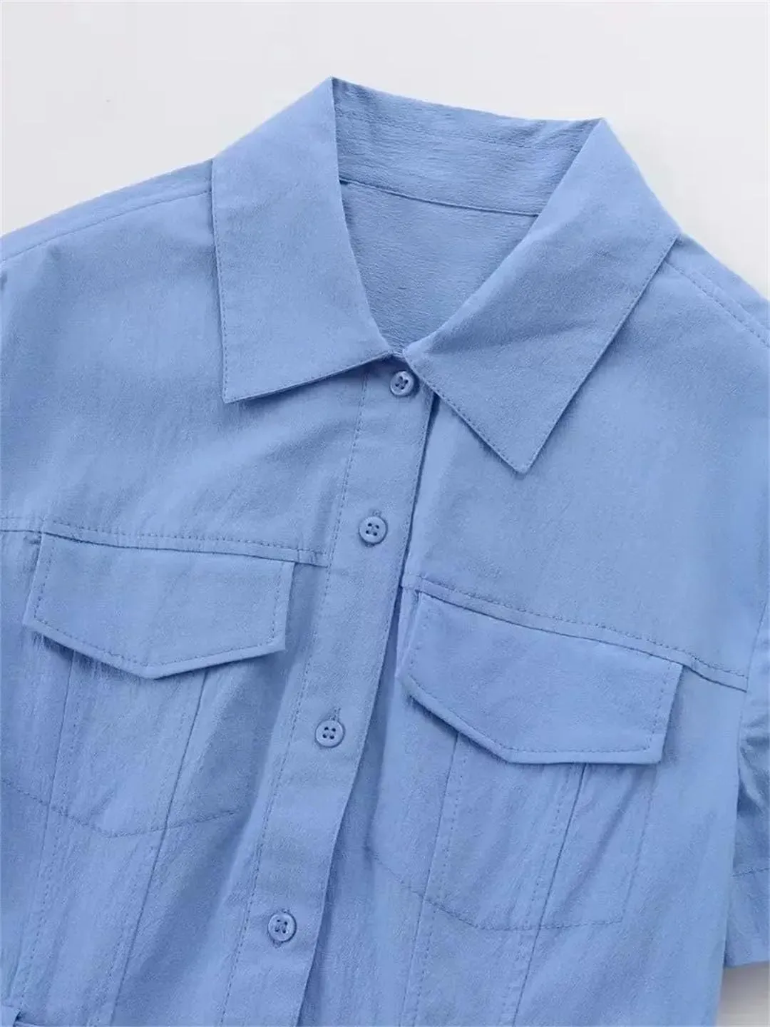 Women's Shirt Dress with Belt Lapel Short Sleeve Button Front Asymmetric Hem Long Dress Office Casual