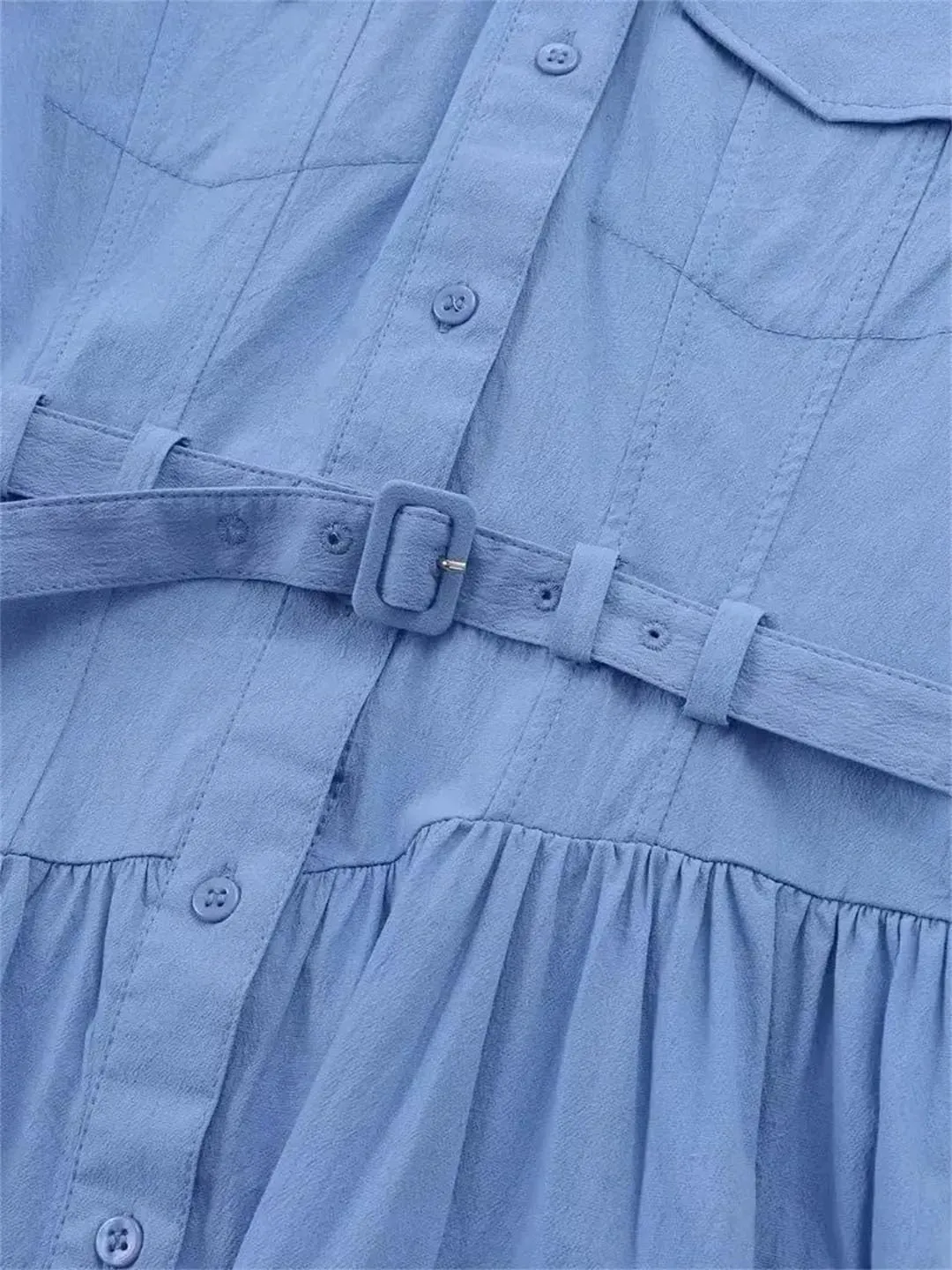 Women's Shirt Dress with Belt Lapel Short Sleeve Button Front Asymmetric Hem Long Dress Office Casual