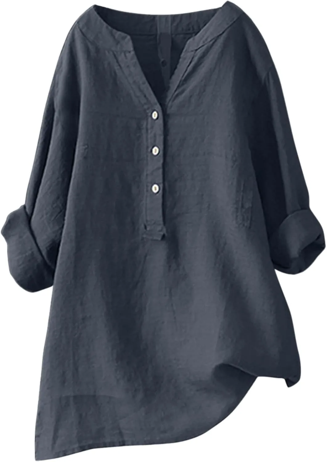 Womens Short Sleeve Cotton Linen Shirt Casual Crewneck Plus Size T-Shirt Plain Solid Loose Fit Summer Tee Top