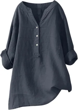 Womens Short Sleeve Cotton Linen Shirt Casual Crewneck Plus Size T-Shirt Plain Solid Loose Fit Summer Tee Top
