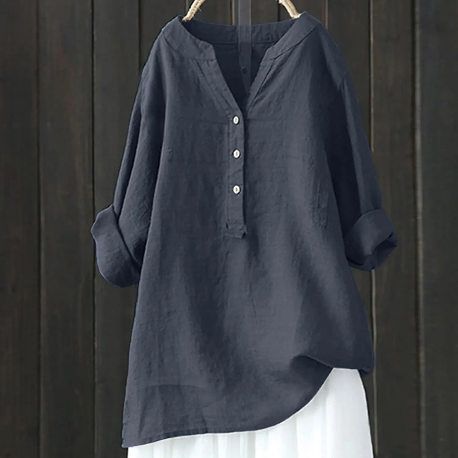 Womens Short Sleeve Cotton Linen Shirt Casual Crewneck Plus Size T-Shirt Plain Solid Loose Fit Summer Tee Top