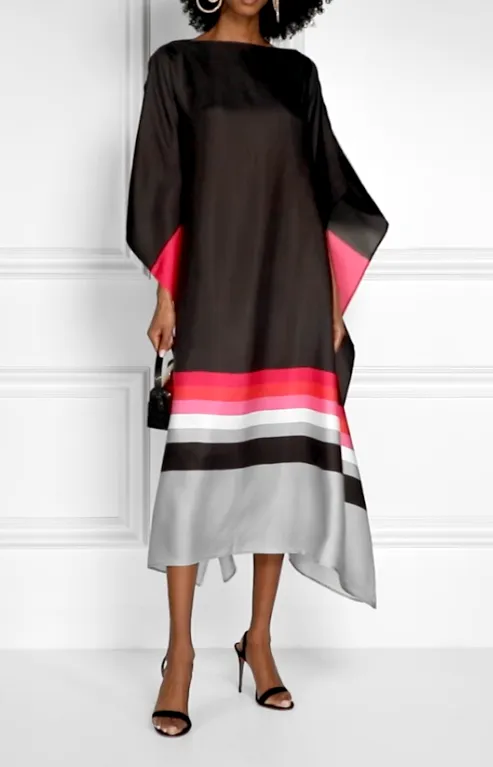 Women's Soft Satin Silk Kaftans - Black beads
