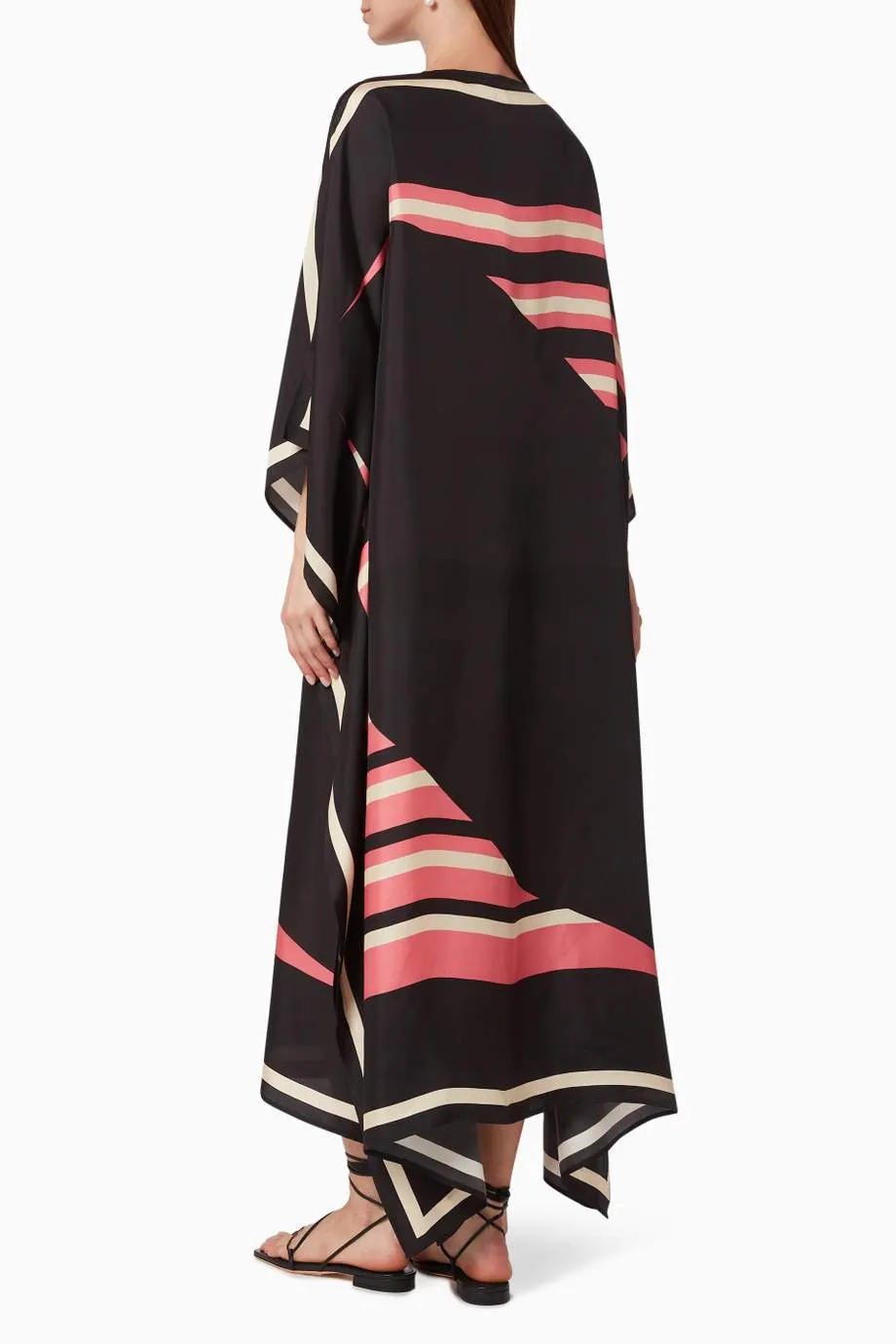 Women's Soft Silk Crepe Kaftans - Black beads