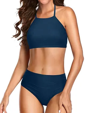 Women's String Bathing Suit Halter Top Side Tie Bottom Triangle Bikini-Teal