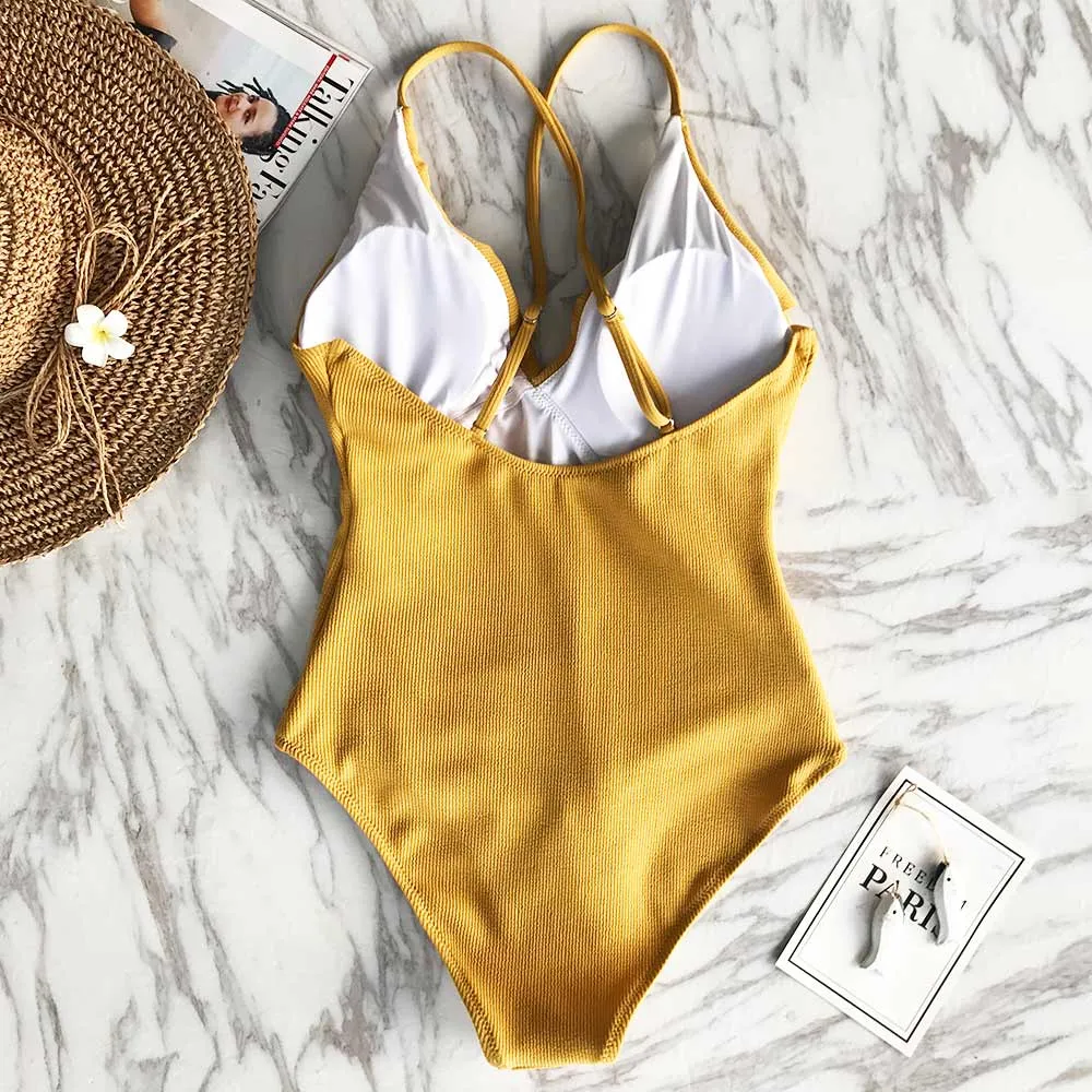 Women's Summer V-Neck Ruffled One-Piece Swimsuit