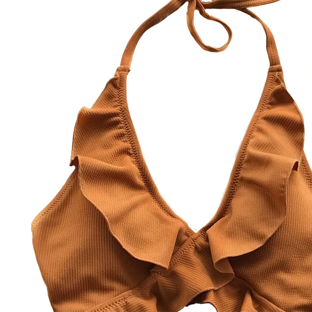 Women's Summer V-Neck Ruffled One-Piece Swimsuit