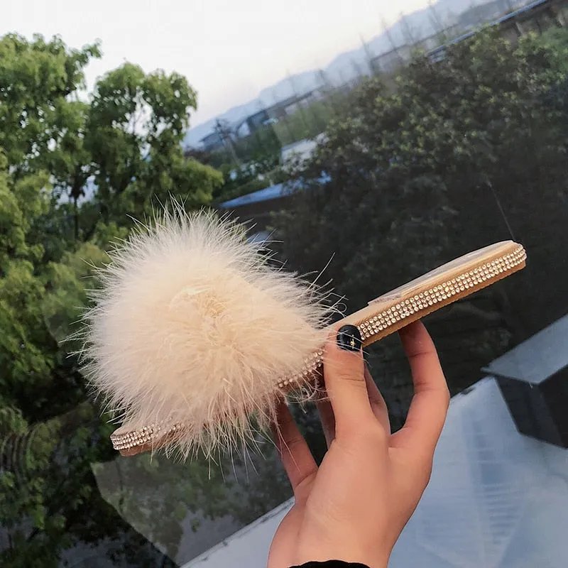Women's Summer/Winter Casual Flip Flops With Fur