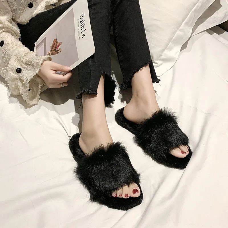 Women's Summer/Winter Casual Flip Flops With Fur
