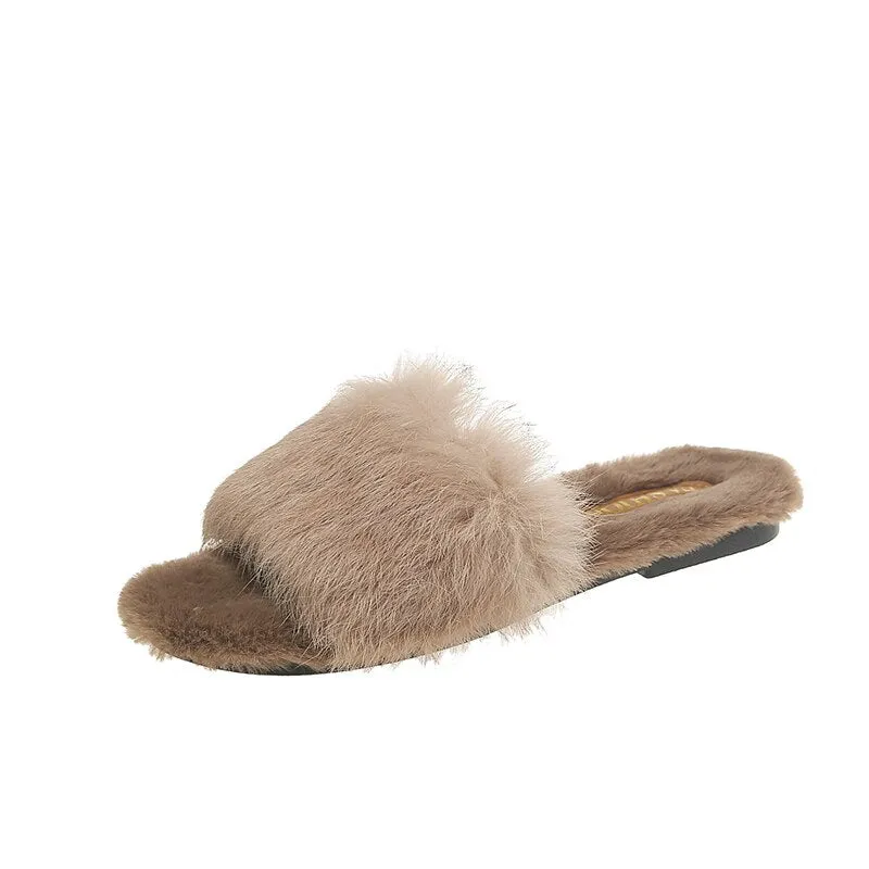 Women's Summer/Winter Casual Flip Flops With Fur