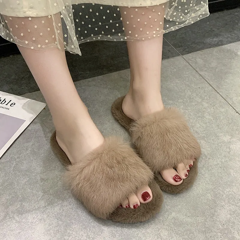 Women's Summer/Winter Casual Flip Flops With Fur
