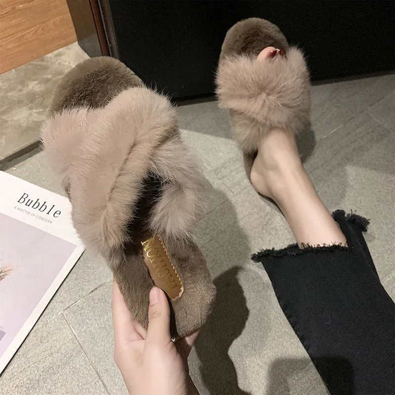 Women's Summer/Winter Casual Flip Flops With Fur
